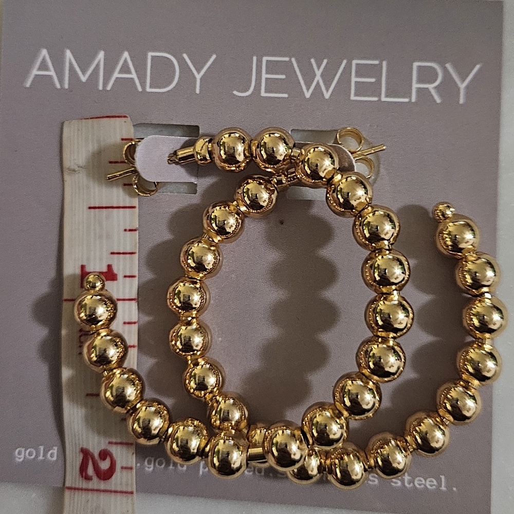 Elegant Gold Beaded Hoop Earrings - Picture 6 of 6